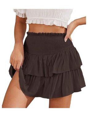Women's Tiered Ruffle Mini Skirt Elastic High Waist Summer Skirt
